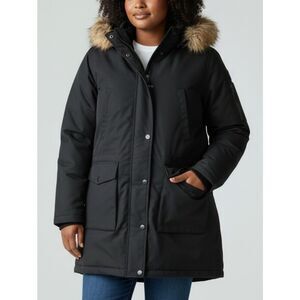 Canadiana Black Parka Coat with Removable Faux Fur Hood